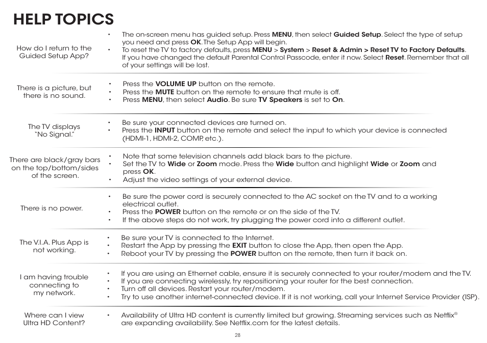 Help topics | Vizio P502ui-B1E - Quickstart Guide User Manual | Page 28 / 32