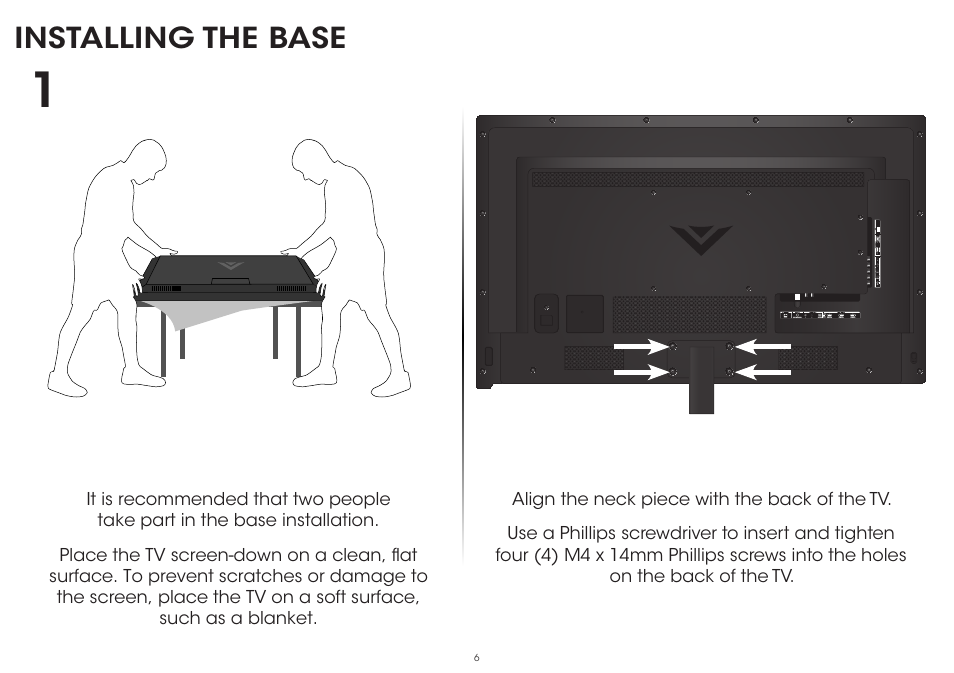 Installing the base | Vizio P502ui-B1E - Quickstart Guide User Manual | Page 6 / 32