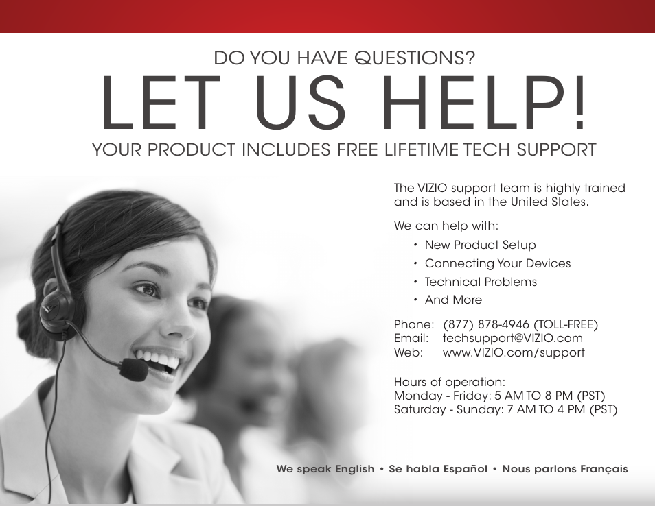 Let us help, Do you have questions, Your product includes free lifetime tech support | Vizio CT14-A0 - Windows 7 Users Upgrading to Windows 8 Guide User Manual | Page 5 / 5