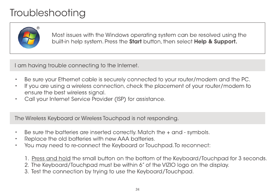 Troubleshooting, Troubieshooting | Vizio CA27-A0 - Quickstart Guide User Manual | Page 26 / 36