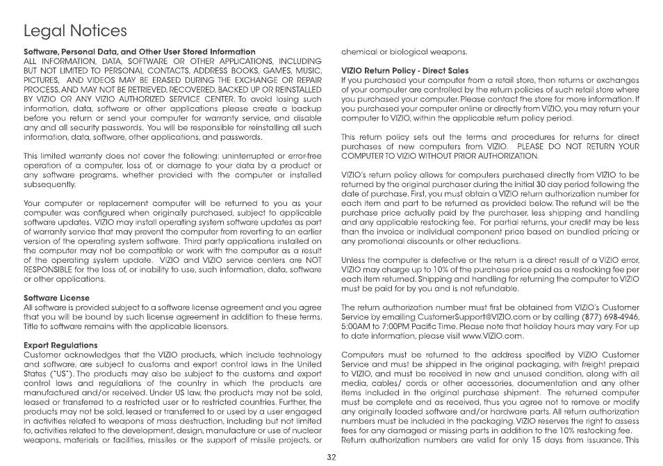 Legal notices | Vizio CA27-A0 - Quickstart Guide User Manual | Page 34 / 36