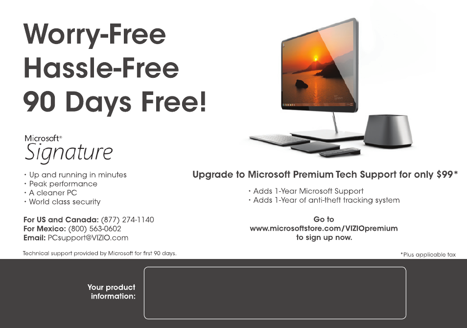 Worry-free hassle-free 90 days free, Signature | Vizio CA27-A0 - Quickstart Guide User Manual | Page 36 / 36