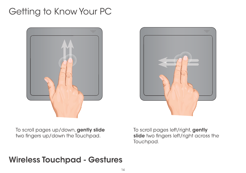 Getting to know your pc, Wireless touchpad - gestures | Vizio CA24-A4 - Quickstart Guide User Manual | Page 16 / 40