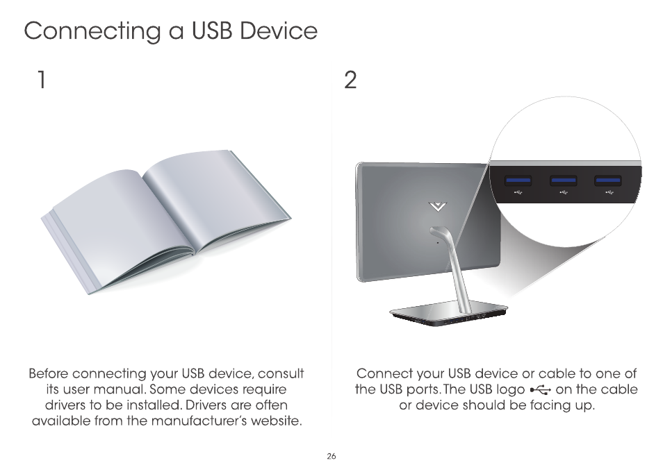 Connecting a usb device | Vizio CA24-A4 - Quickstart Guide User Manual | Page 28 / 40