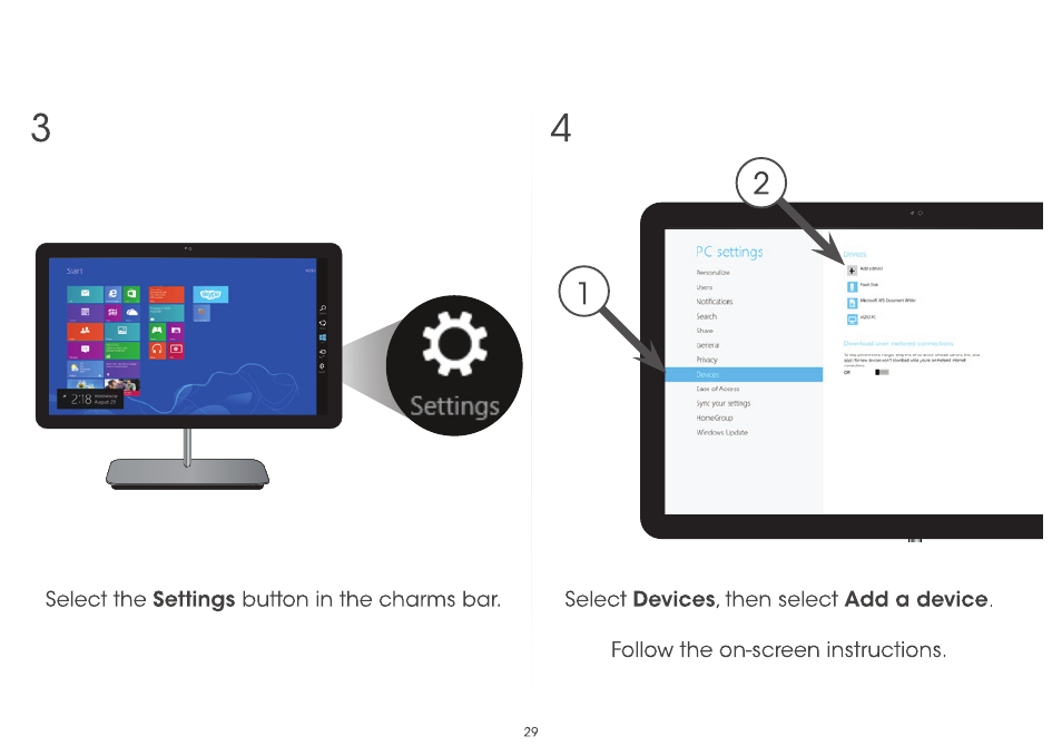 Zab " select the, Button in the charms bar. select, Then select | Follow the on-screen instructions | Vizio CA24-A4 - Quickstart Guide User Manual | Page 31 / 40