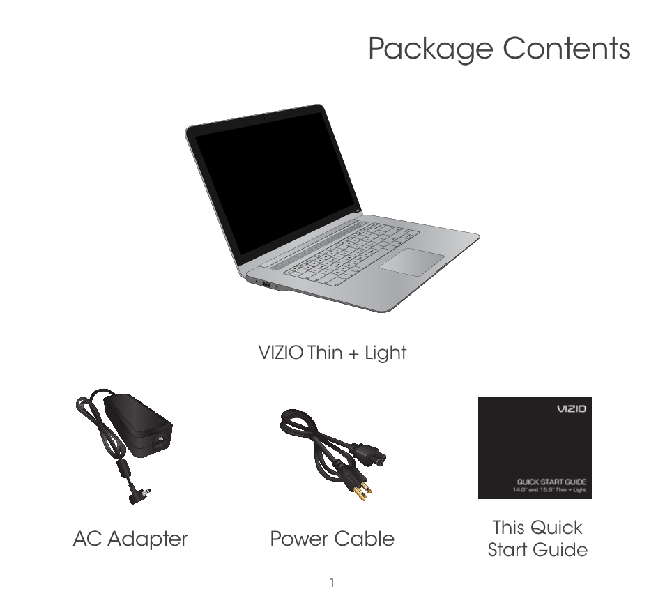 Package contents | Vizio CT14-A0 - Quickstart Guide User Manual | Page 3 / 36