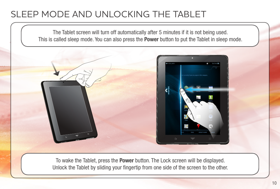 Sleep mode and unlocking the tablet | Vizio VTAB1008 - Quickstart Guide User Manual | Page 11 / 20