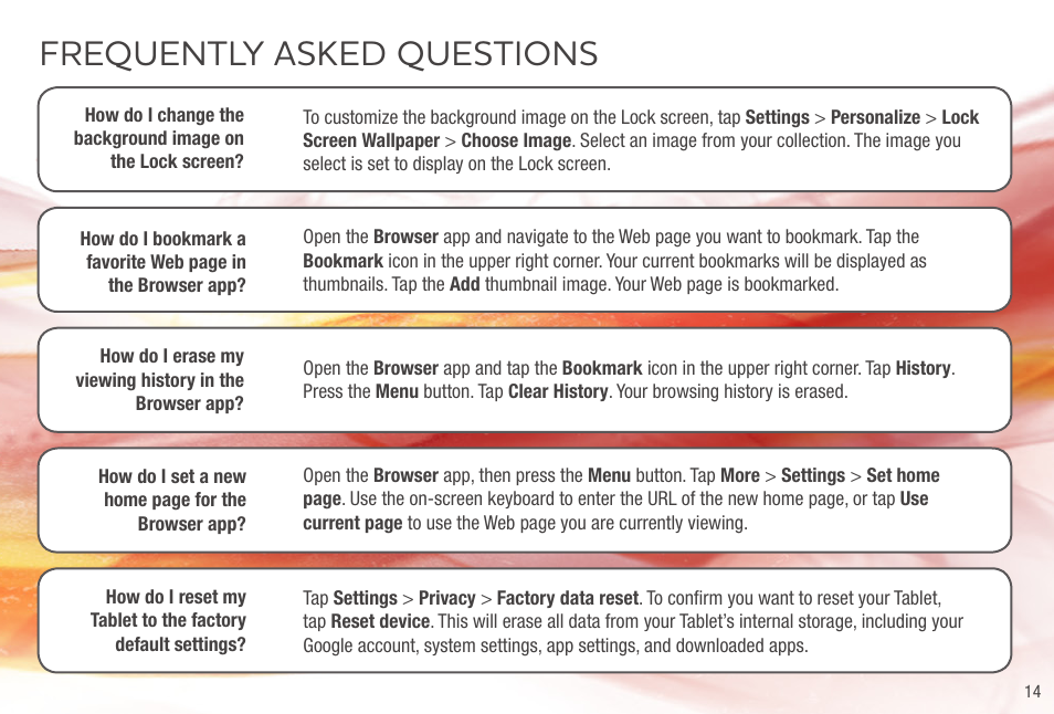 Frequently asked questions | Vizio VTAB1008 - Quickstart Guide User Manual | Page 15 / 20