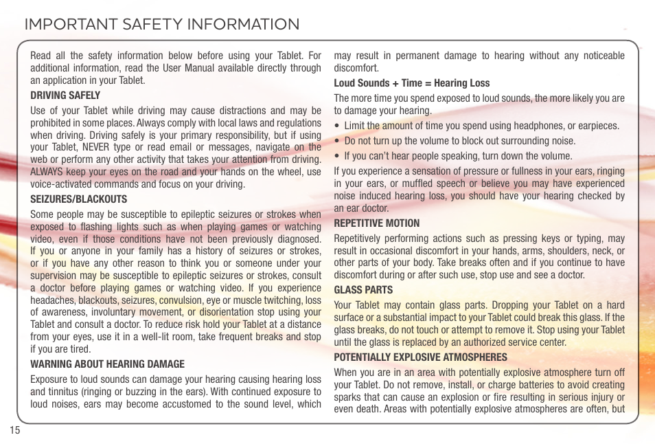 Important safety information | Vizio VTAB1008 - Quickstart Guide User Manual | Page 16 / 20