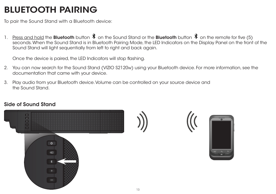 Bluetooth pairing | Vizio S2120w-E0D - Quickstart Guide User Manual | Page 15 / 26