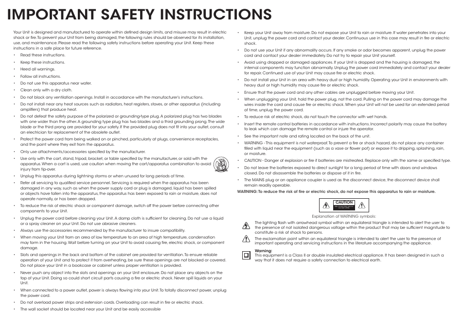 Important safety instructions | Vizio S2120w-E0D - Quickstart Guide User Manual | Page 2 / 26