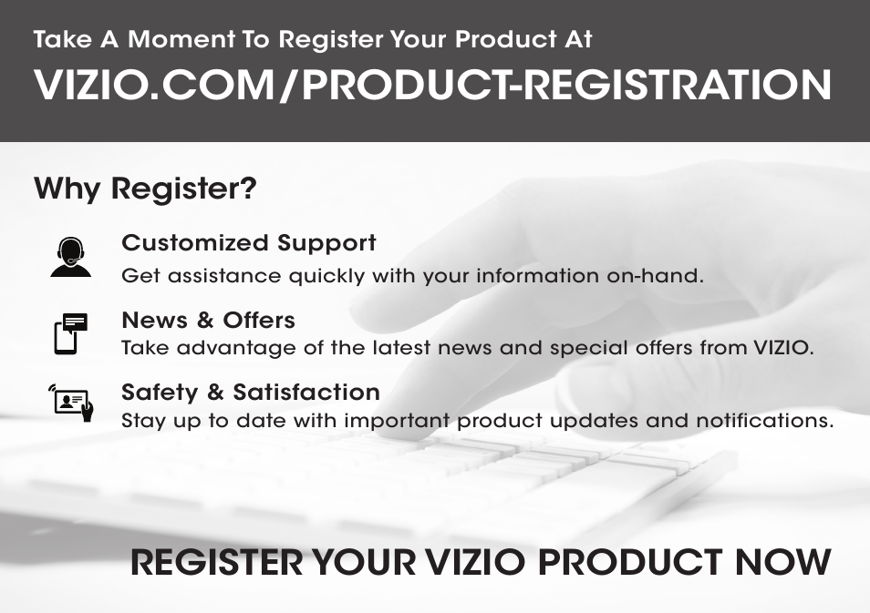 Register your vizio product now, Why register | Vizio S2120w-E0D - Quickstart Guide User Manual | Page 21 / 26