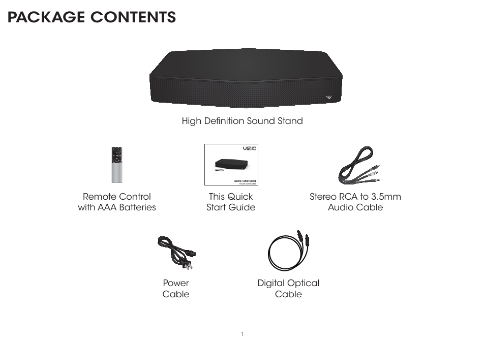 Package contents | Vizio S2120w-E0D - Quickstart Guide User Manual | Page 3 / 26