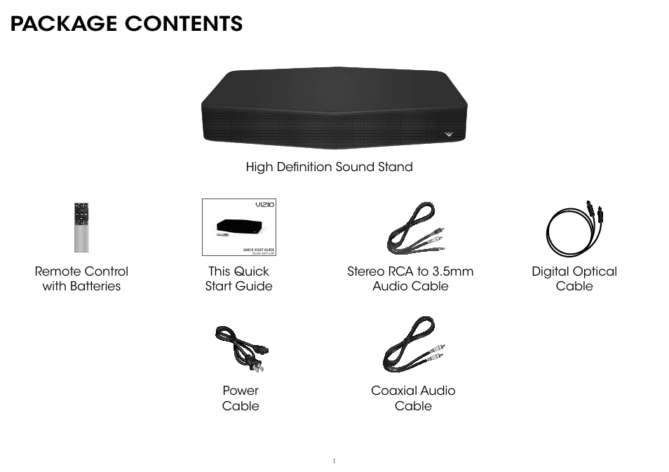 Package contents | Vizio S2121w-D0 - Quickstart Guide User Manual | Page 3 / 24