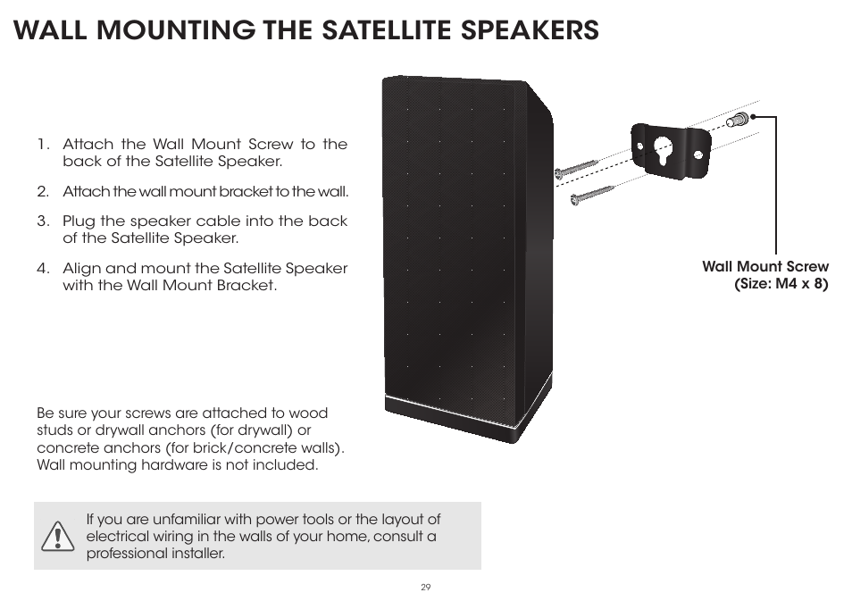 Wall mounting the satellite speakers | Vizio S5451w-C2 - Quickstart Guide User Manual | Page 29 / 34