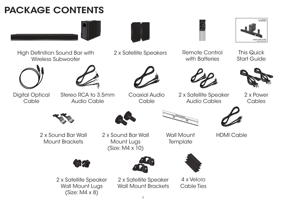 Package contents | Vizio S5451w-C2 - Quickstart Guide User Manual | Page 4 / 34