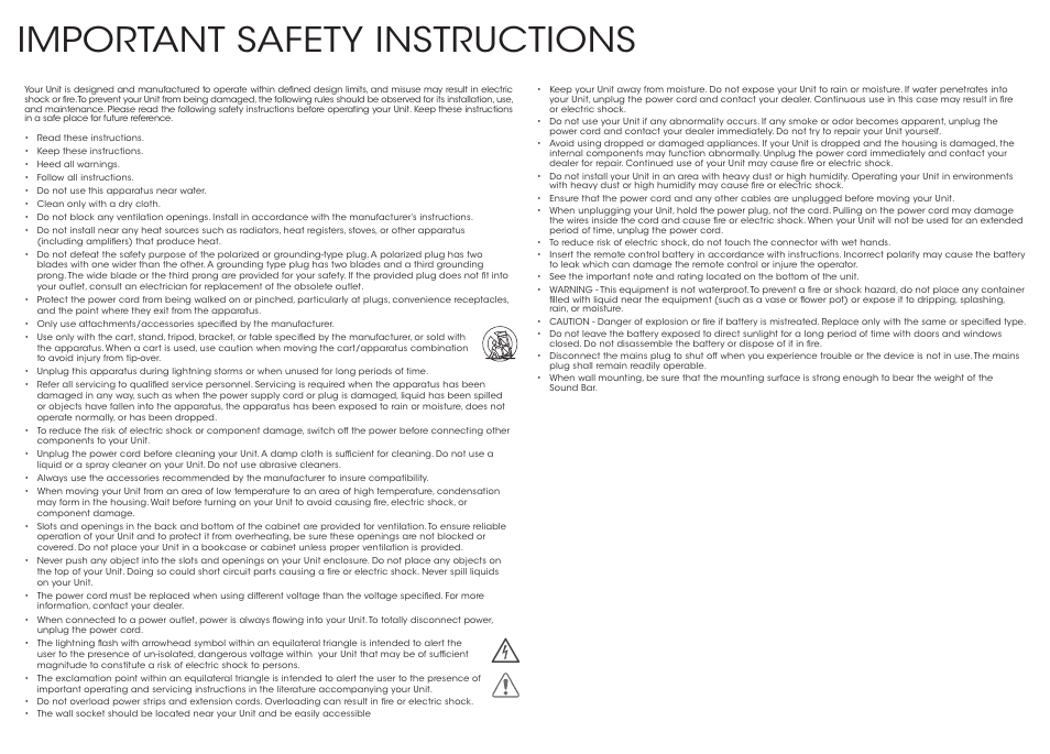 Important safety instructions | Vizio S3851w-D4 - Quickstart Guide User Manual | Page 2 / 36