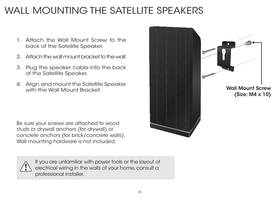 Wall mounting the satellite speakers | Vizio S3851w-D4 - Quickstart Guide User Manual | Page 28 / 36