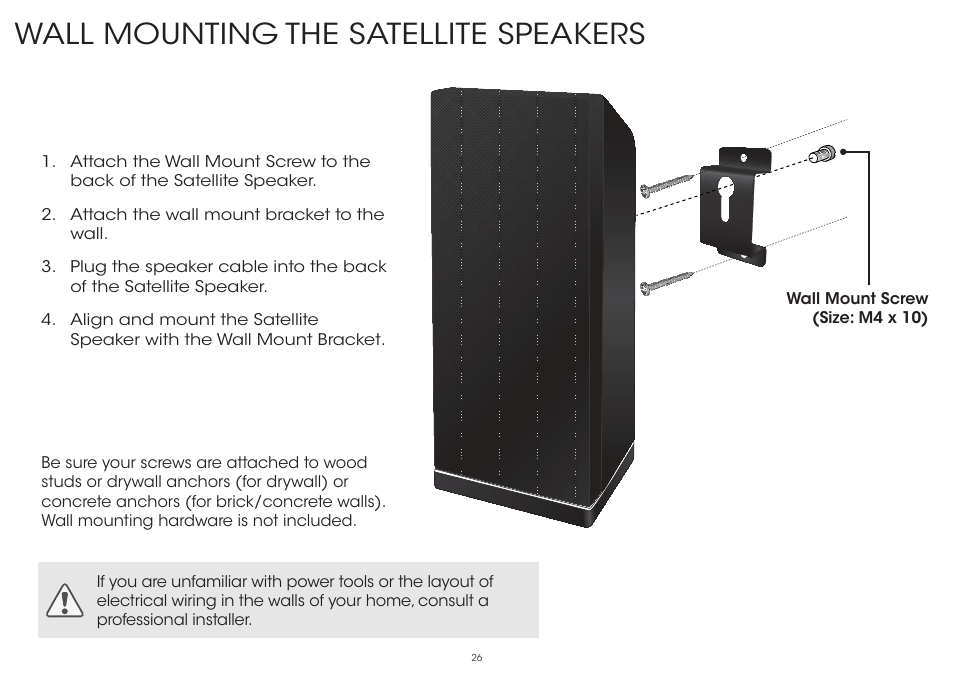 Wall mounting the satellite speakers | Vizio S4251w-B4 - Quickstart Guide User Manual | Page 26 / 32