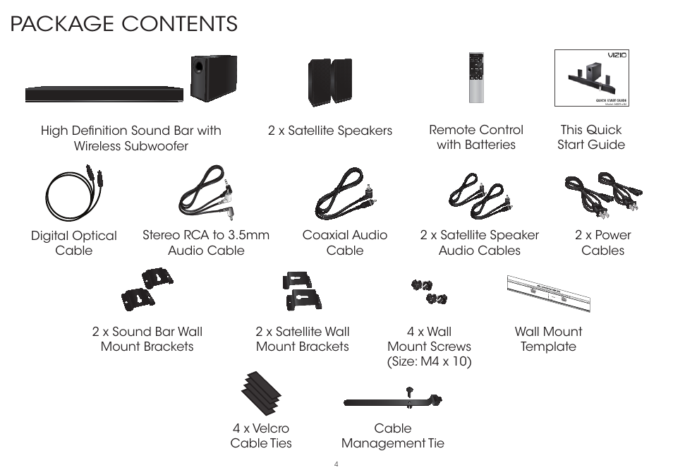 Package contents | Vizio S4251w-B4 - Quickstart Guide User Manual | Page 4 / 32