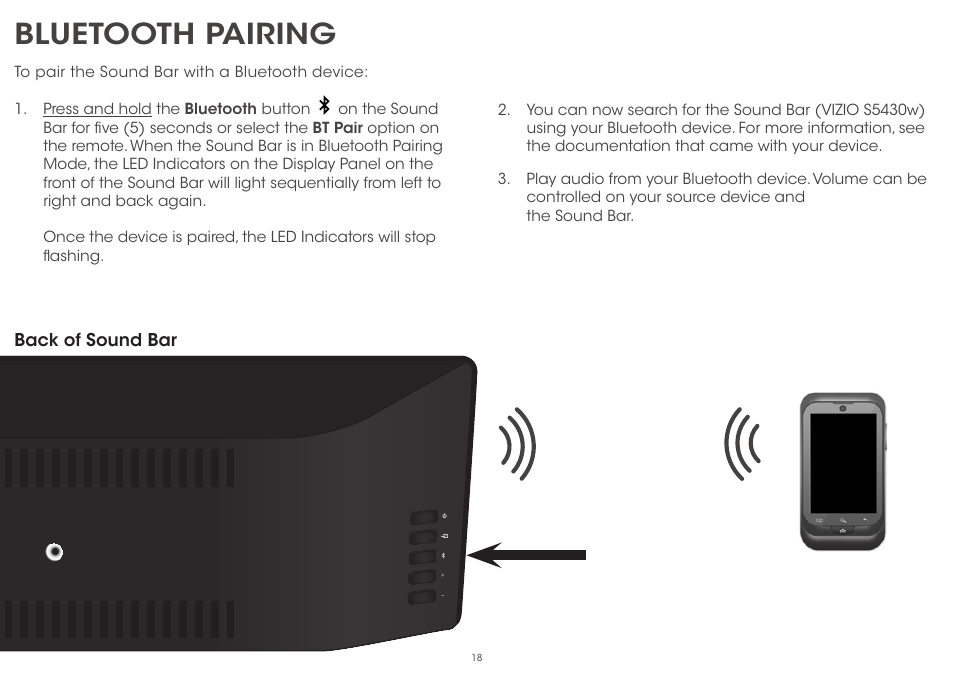 Bluetooth pairing | Vizio S5430w-C2 - Quickstart Guide User Manual | Page 18 / 28