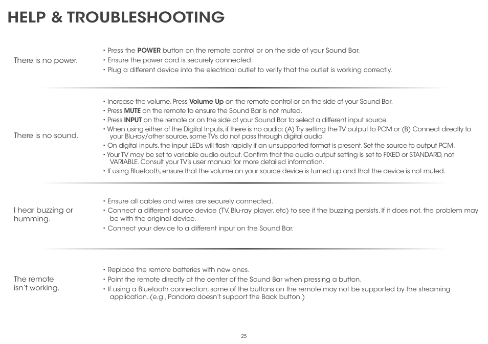 Help & troubleshooting | Vizio S5430w-C2 - Quickstart Guide User Manual | Page 25 / 28