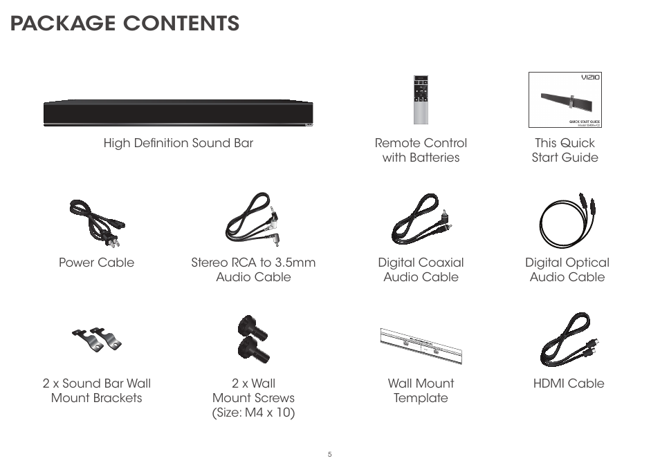 Package contents | Vizio S5430w-C2 - Quickstart Guide User Manual | Page 5 / 28