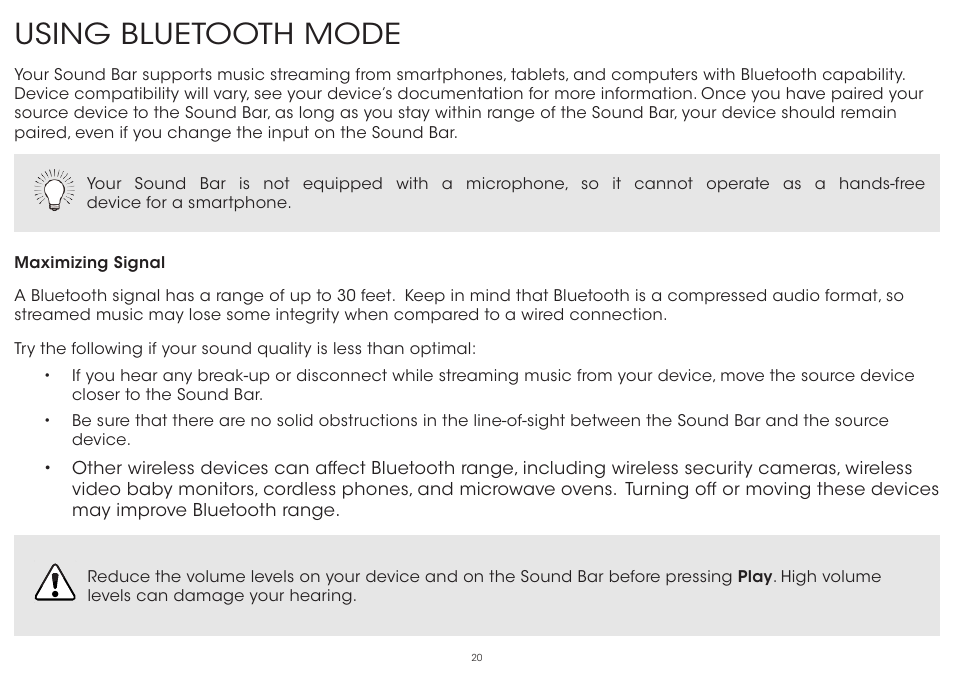 Using bluetooth mode | Vizio S4221w-C4 - Quickstart Guide User Manual | Page 20 / 32