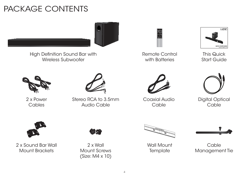 Package contents | Vizio S4221w-C4 - Quickstart Guide User Manual | Page 4 / 32