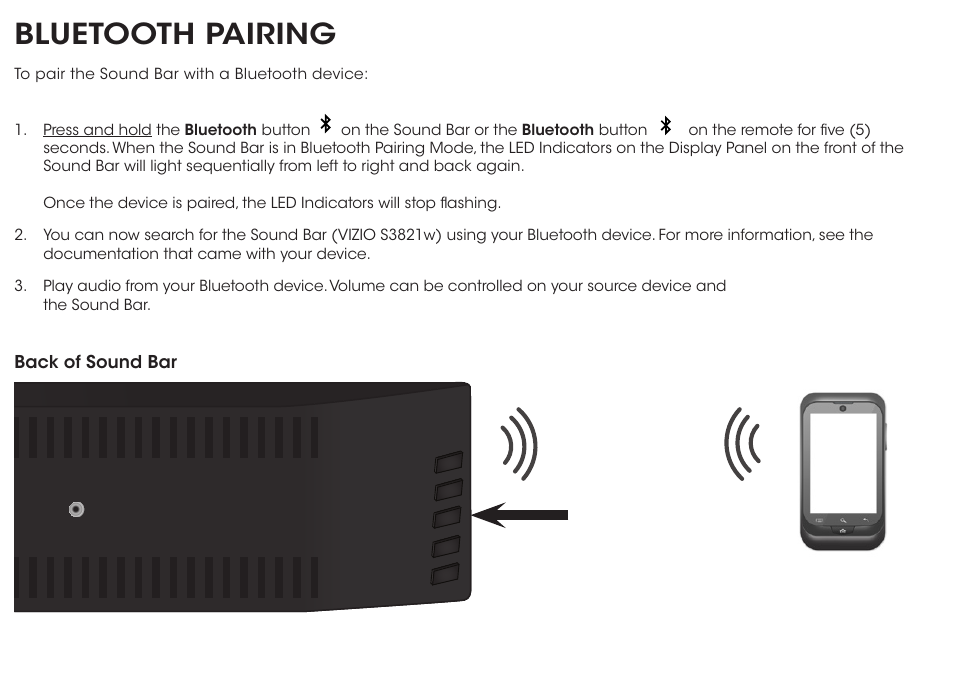 Bluetooth pairing | Vizio S3821w-C0 - Quickstart Guide User Manual | Page 14 / 24