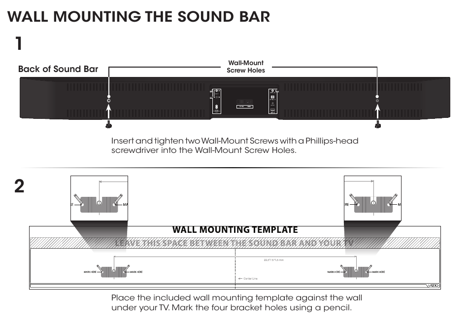 Wall mounting the sound bar | Vizio S3821w-C0 - Quickstart Guide User Manual | Page 17 / 24
