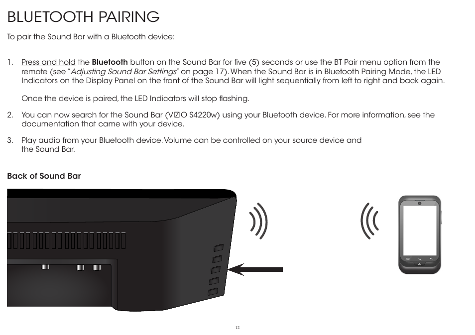 Bluetooth pairing | Vizio S4220w-E4 - Quickstart Guide User Manual | Page 12 / 24