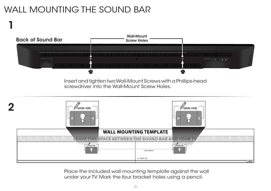 Wall mounting the sound bar | Vizio S4220w-E4 - Quickstart Guide User Manual | Page 15 / 24