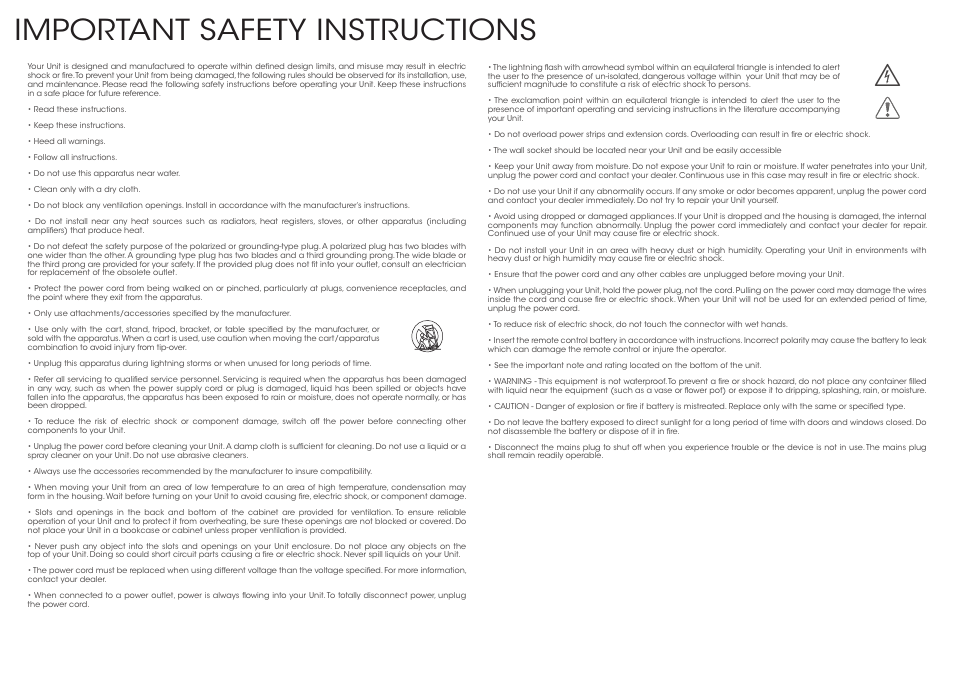 Important safety instructions | Vizio S4220w-E4 - Quickstart Guide User Manual | Page 2 / 24