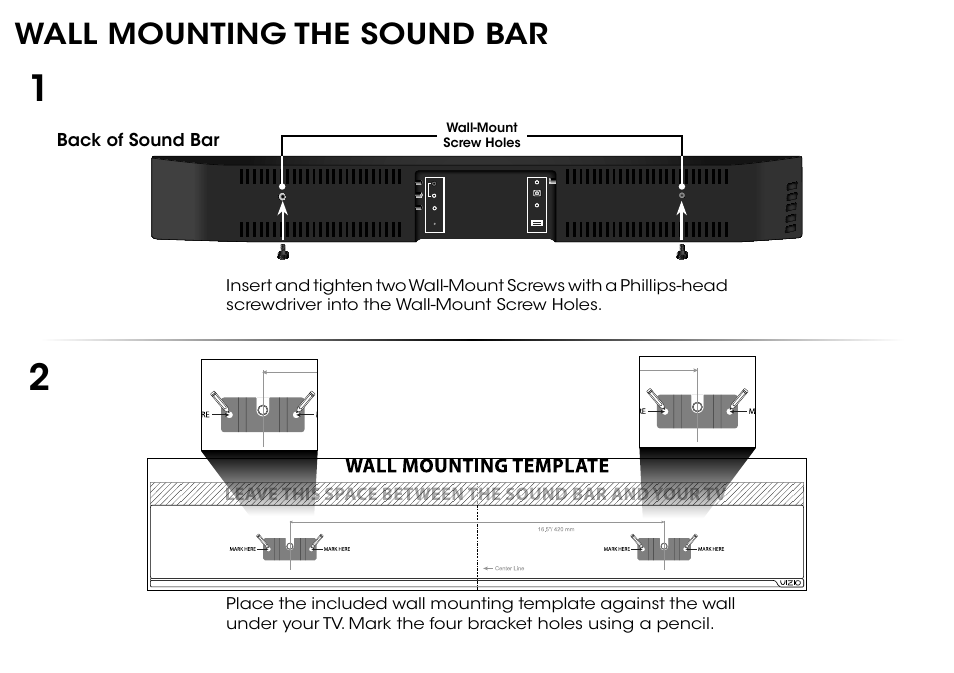 Wall mounting the sound bar | Vizio S2920w-C0R - Quickstart Guide User Manual | Page 16 / 24