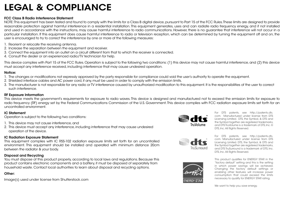 Legal & compliance | Vizio S2920w-C0R - Quickstart Guide User Manual | Page 23 / 24