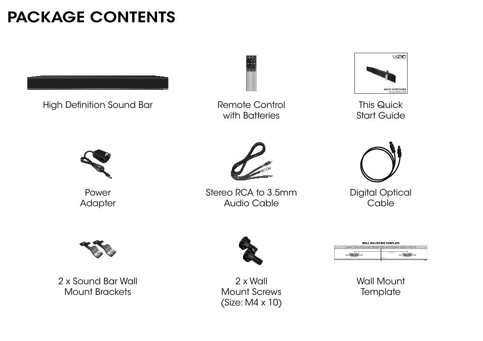 Package contents | Vizio S2920w-C0R - Quickstart Guide User Manual | Page 3 / 24