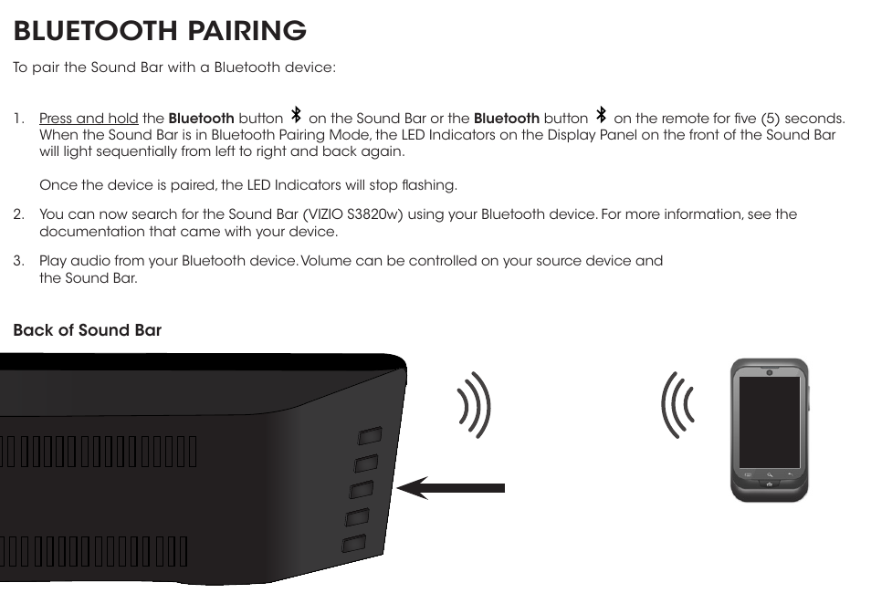 Bluetooth pairing | Vizio S3820w-C0 - Quickstart Guide User Manual | Page 12 / 24