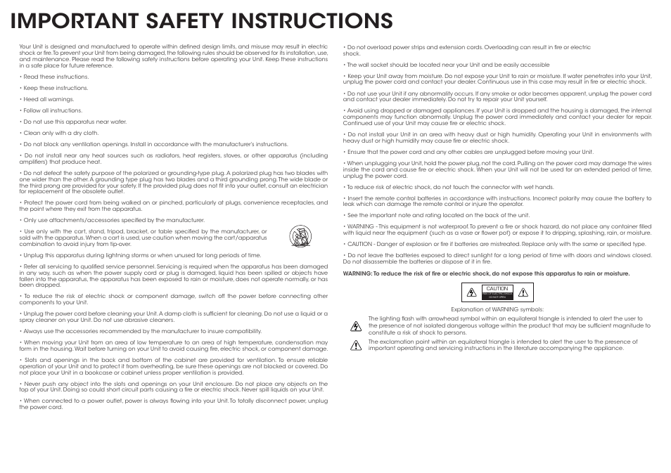 Important safety instructions | Vizio S3820w-C0 - Quickstart Guide User Manual | Page 2 / 24