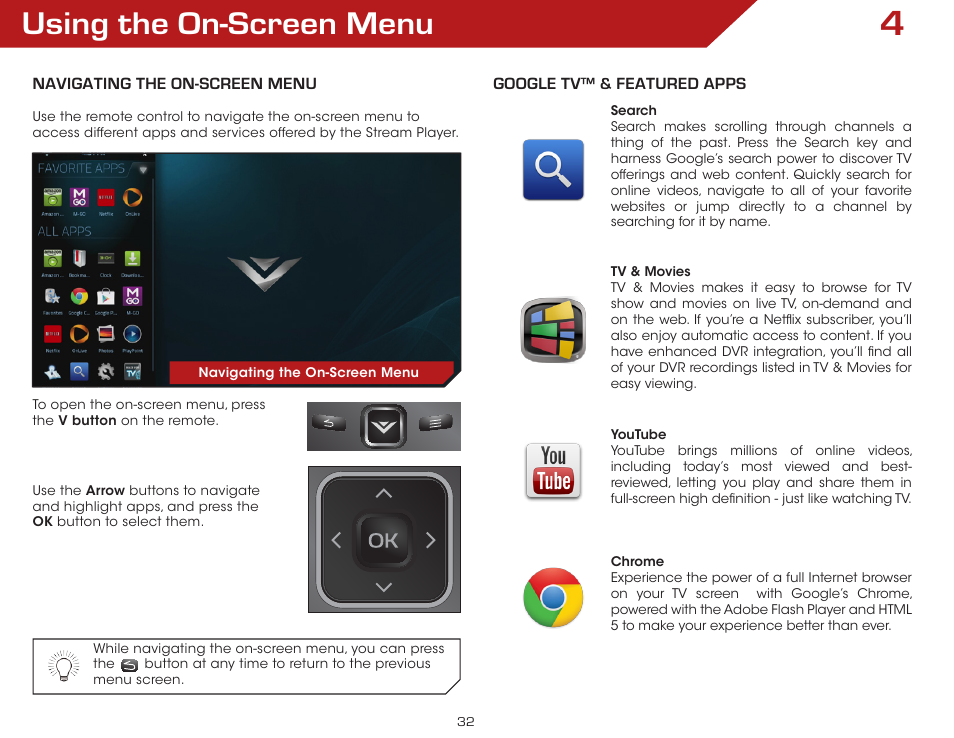 Using the on-screen menu | Vizio VAP430 - User Manual User Manual | Page 32 / 62