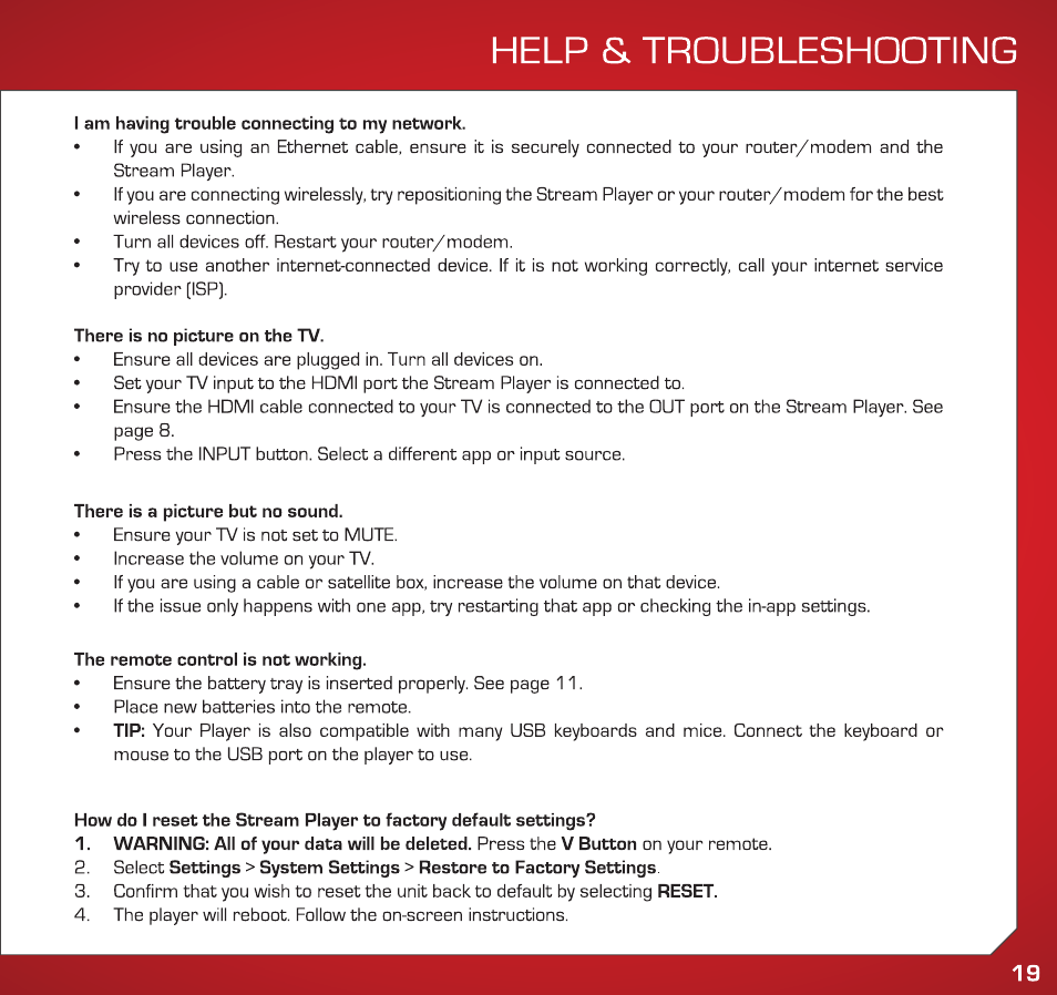 Help & troubleshooting | Vizio VAP430 - Quickstart Guide User Manual | Page 19 / 24