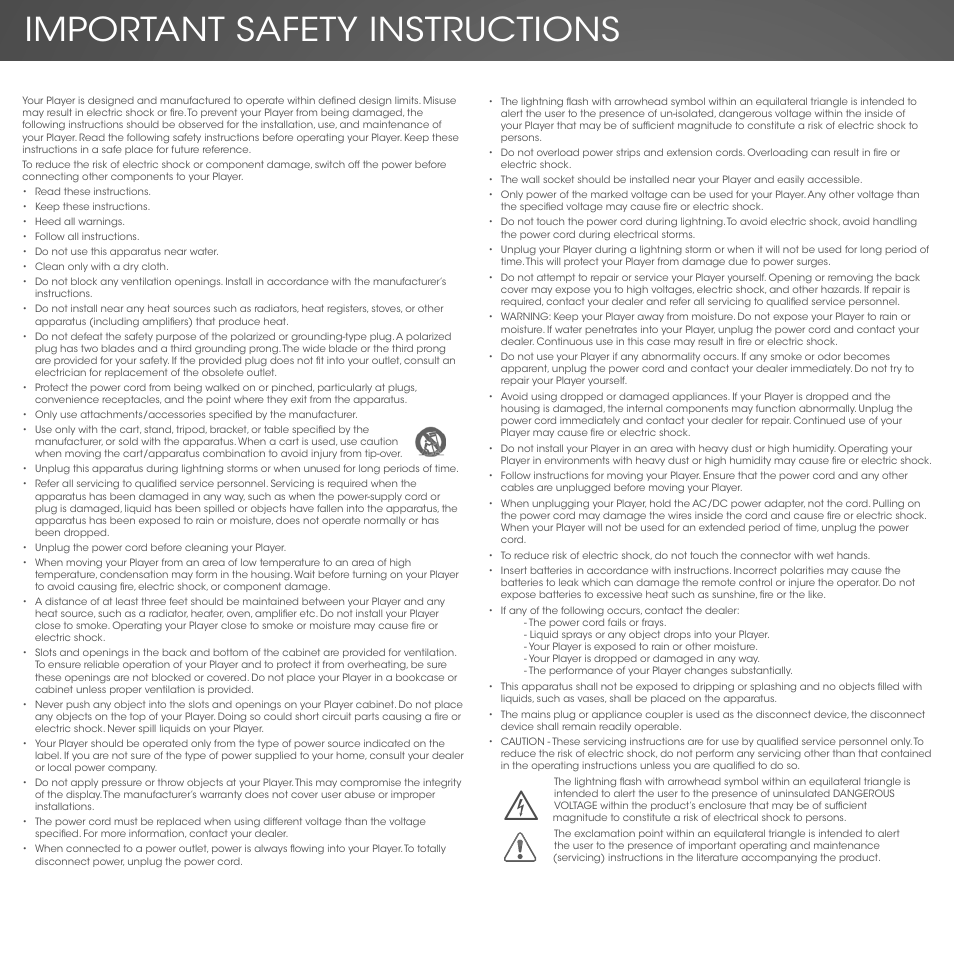 Important safety instructions | Vizio Co-Star LT Stream Player - Quickstart Guide User Manual | Page 2 / 40