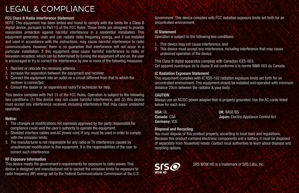 Legal & compliance | Vizio XVTHB100 - Quickstart Guide User Manual | Page 14 / 16