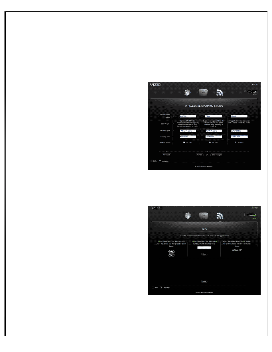 Wireless menu, Wps (wi-fi protected setup), Restart router | Edit settings | Vizio XWR100 - User Manual User Manual | Page 14 / 21