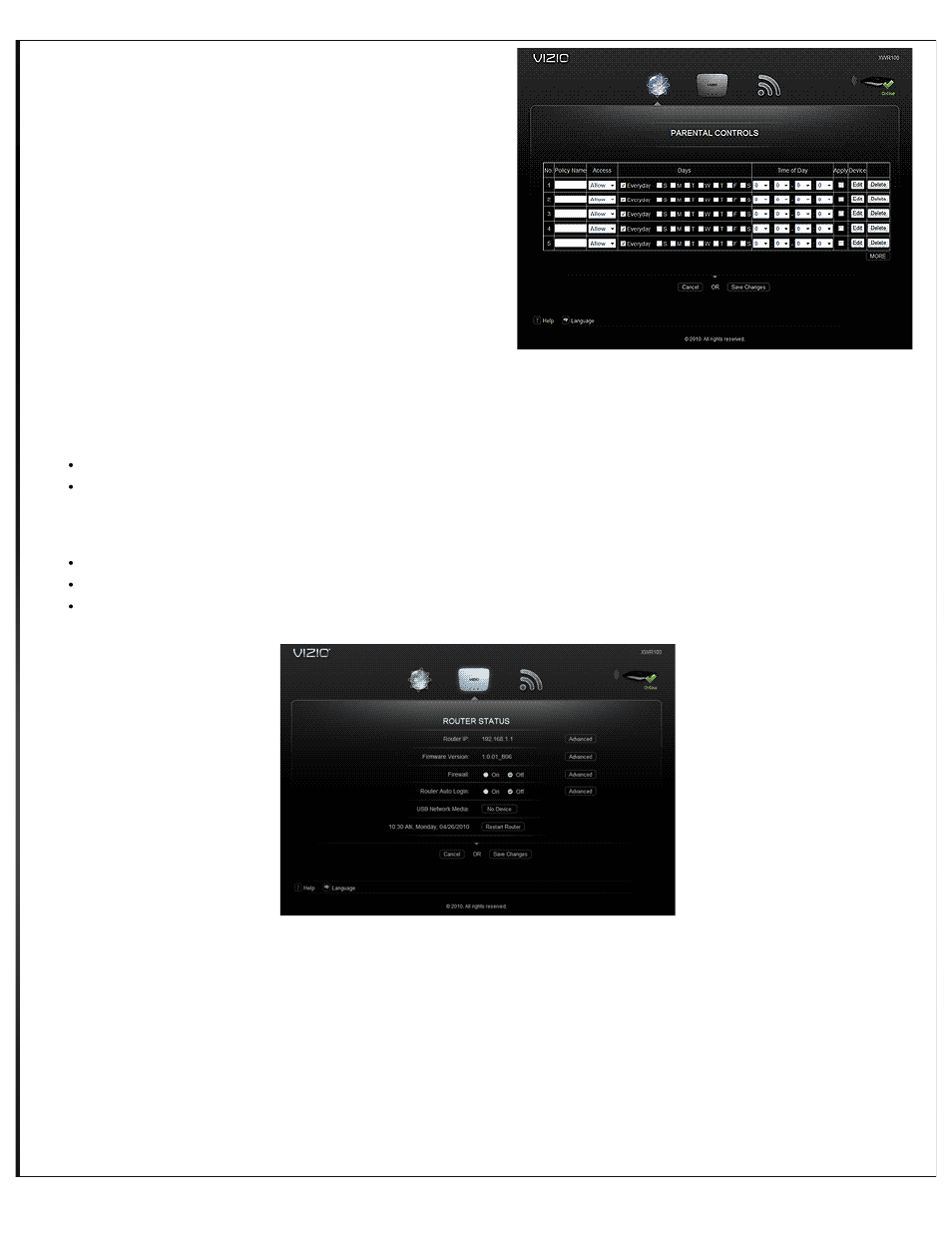 Router menu, Internet speed test, Router ip | Vizio XWR100 - User Manual User Manual | Page 9 / 21