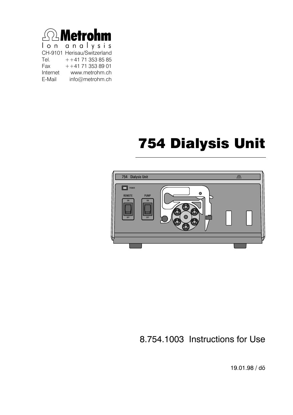 Metrohm 754 Dialysis Unit User Manual | 49 pages