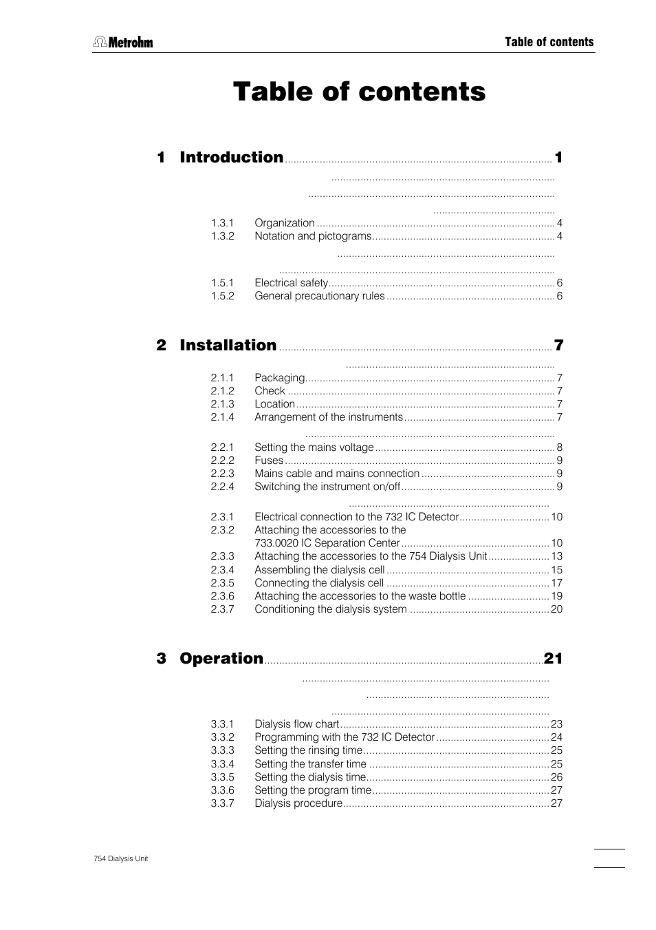 Metrohm 754 Dialysis Unit User Manual | Page 2 / 49