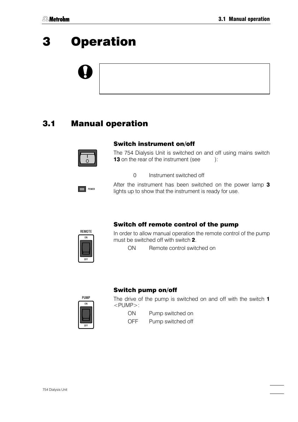 3 operation, Dialysis flow chart, Programming with the 732 ic detector | Setting the rinsing time, Setting the transfer time, Setting the dialysis time, Setting the program time, Dialysis procedure, 3operation, 1 manual operation | Metrohm 754 Dialysis Unit User Manual | Page 24 / 49