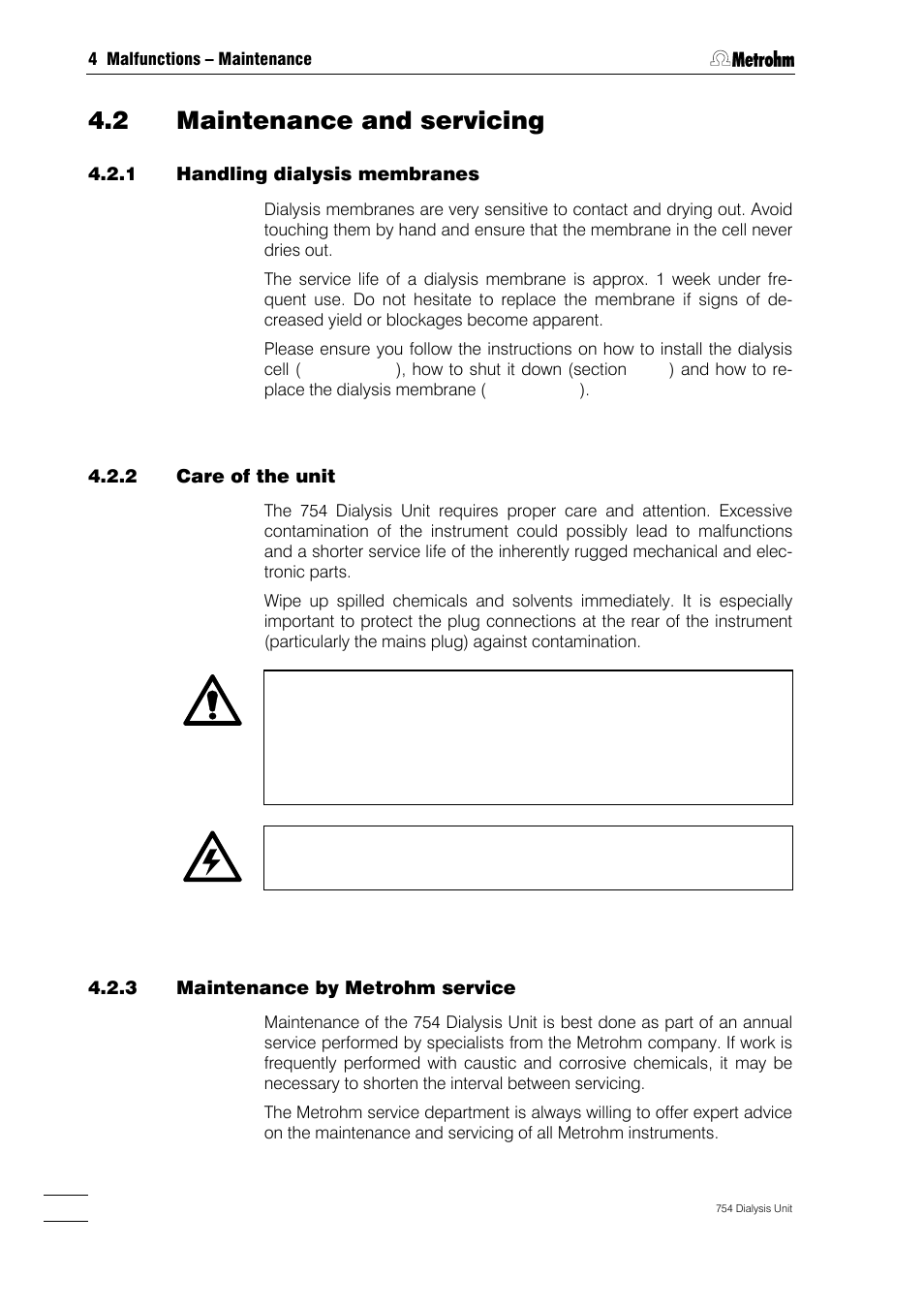 2 maintenance and servicing | Metrohm 754 Dialysis Unit User Manual | Page 33 / 49