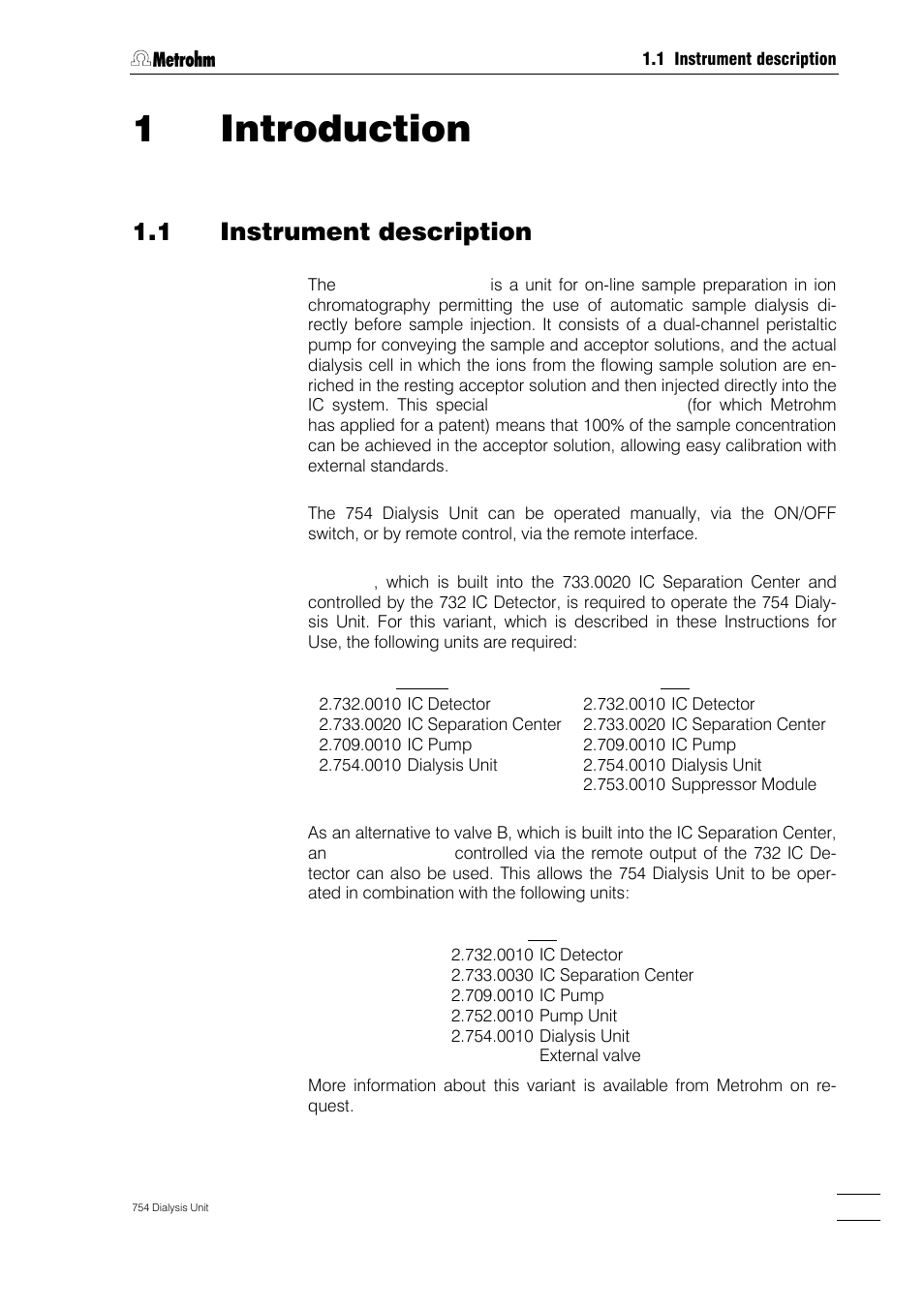 1 introduction, Organization, Notation and pictograms | 4 support documentation 1.5 safety notes, Electrical safety, General precautionary rules, 1introduction, 1 instrument description | Metrohm 754 Dialysis Unit User Manual | Page 4 / 49